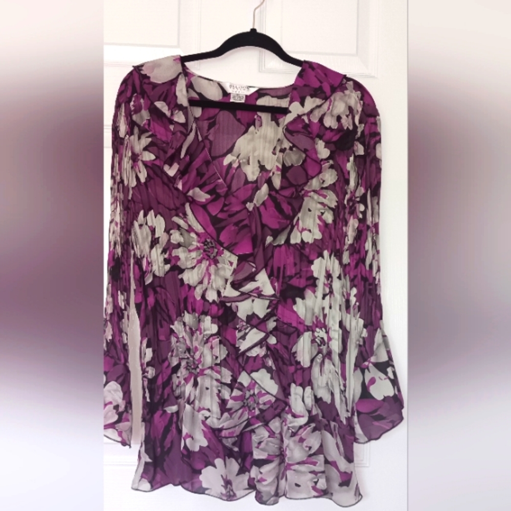 Allison Taylor purple multicolor crinkle blouse